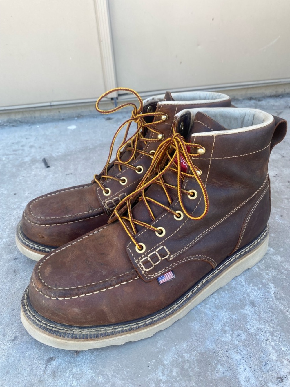 Men's Brown Leather Steel Toe Work Boots with Padded Collar